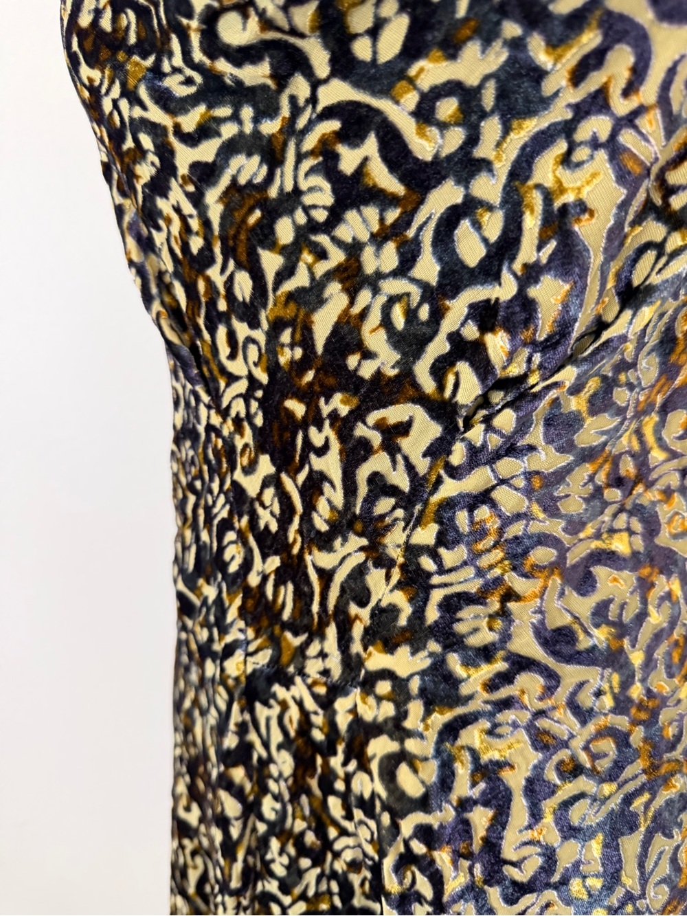 Peruvian Connection Velvet Blue & Gold Cowl-Neck Midi Dress Size 8 - Picture 5 of 8